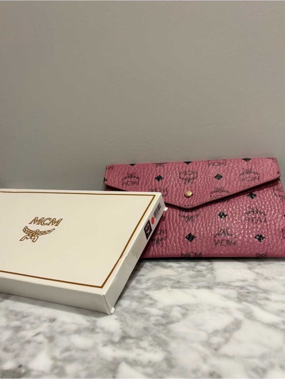 MCM Pink Logo Envelope Clutch